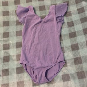 Girls’ Bloch leotard purple with sparkly sleeves